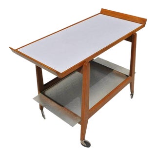 Mid 20th Century Vintage Midcentury Danish Jens Risom Teak Glass Bar Cart For Sale