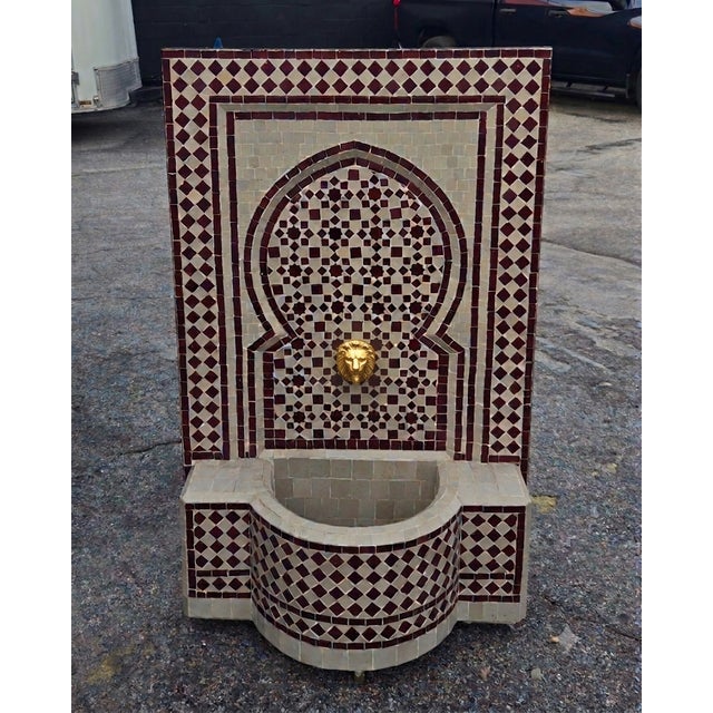 Large 2 Color Beige and Burgundy Moroccan Mosaic Tile Fountain For Sale In Orlando - Image 6 of 6