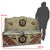 Large high-backed bench with storage compartments, made of light green lacquered wood, the seat forming two chests. The...