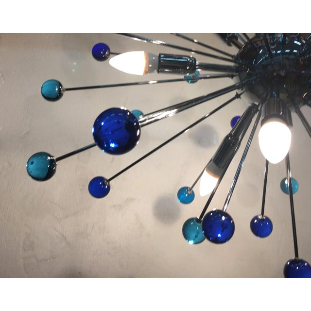 Contemporary Murano Style Glass Sputnik Blue Italian Handmade Chandelier For Sale - Image 3 of 7
