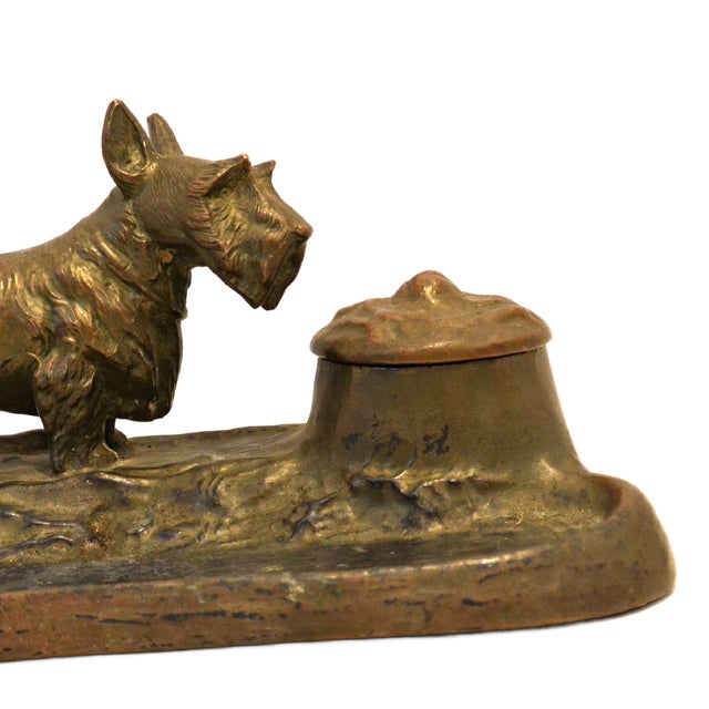 Antique Jennings Brothers Cast Bronze Scottish Terrier Inkwell & Pen Tray For Sale In Jacksonville, FL - Image 6 of 9