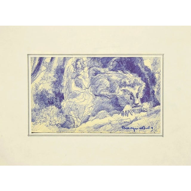 Angel is an original colored drawing in pen on ivory-colored paper, realized by Mogniat-Duclos Bertrand. In very good...