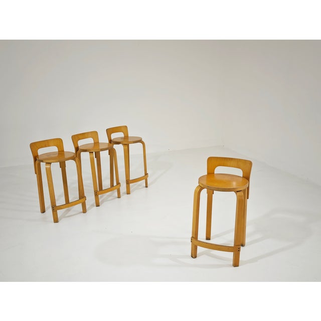 Vintage Wooden Stools by Alvar Aalto for Artek, 1970s, Set of 4 For Sale - Image 11 of 18