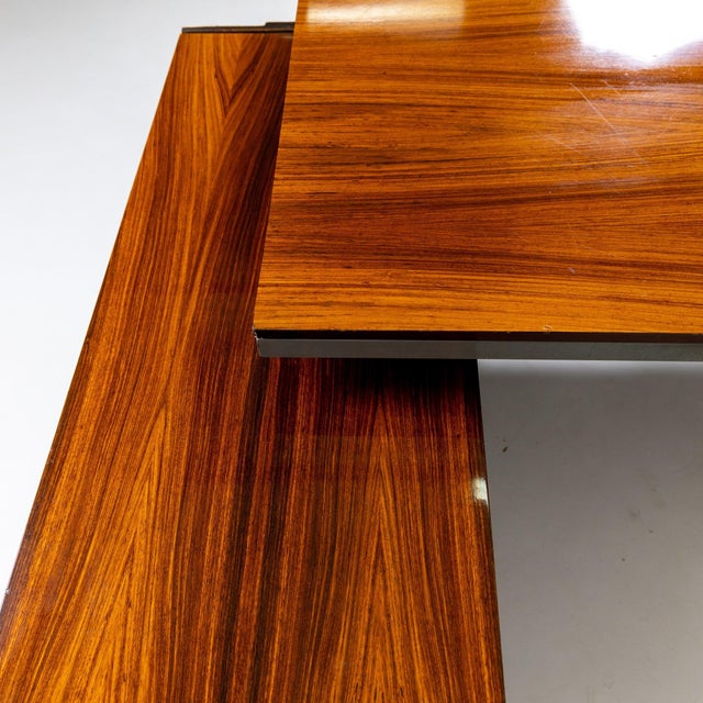 Large metal executive desk with side shelf and wooden relief by Nerone Ceccarelli and Giovanni Patuzzi.