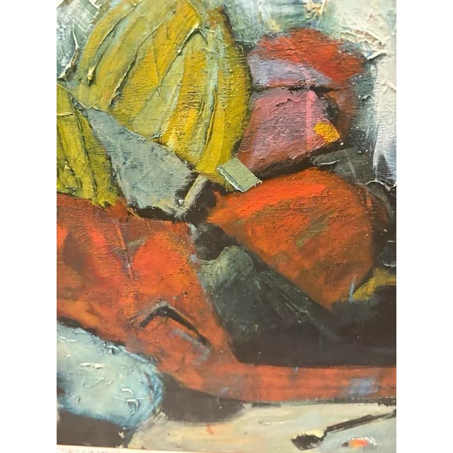 Abstract Large Vintage Abstract Oil Painting of a Downhill Skier, Framed, 32” X 44.5” For Sale - Image 3 of 5