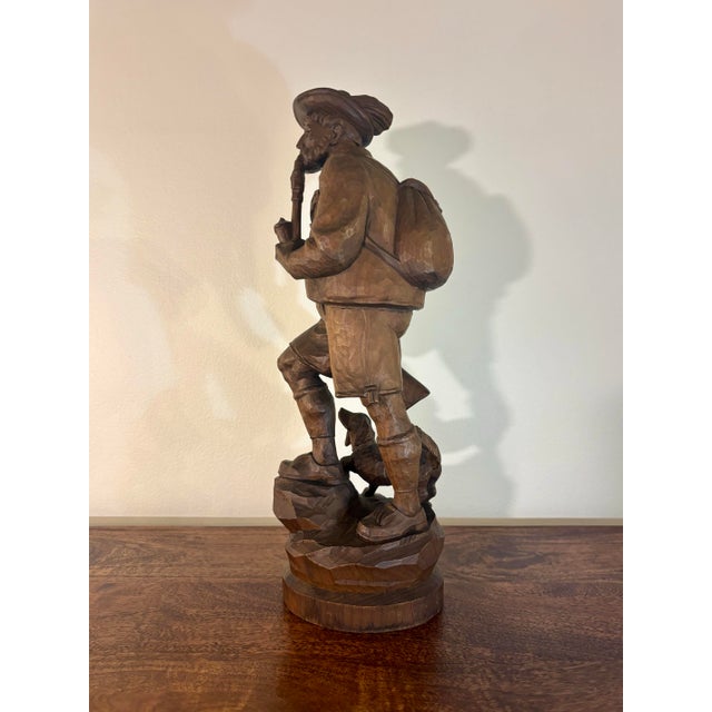 Antique Black Forest Hand-Carved Hunter Figure With Dog, Swiss Folk Art, 19c For Sale In Miami - Image 6 of 9