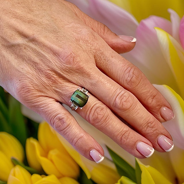 Natural Tourmaline Sapphire Ring 7 14k W Gold 8.7 TCW Certified For Sale - Image 13 of 14