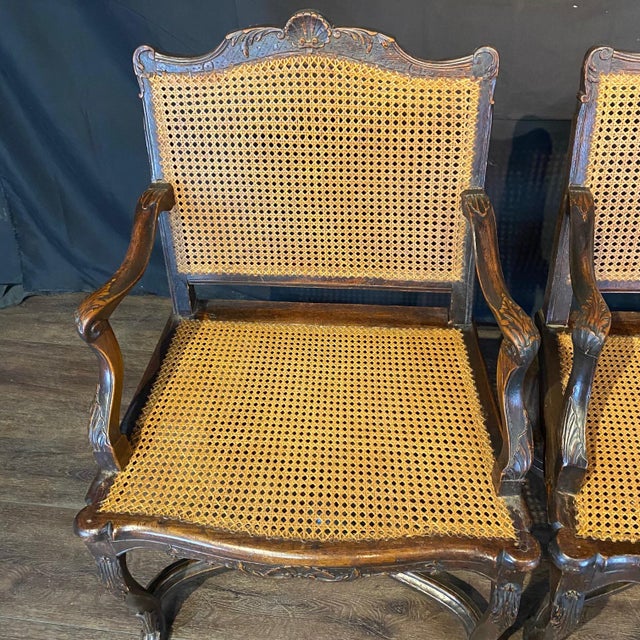 Mid 19th Century Carved & Caned French Armchairs With Mohair Cushions- A Pair For Sale - Image 5 of 14
