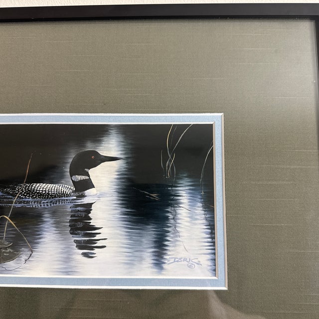 Beautiful & very life like print of a Mallard & her duckling, effortlessly navigating a pond. The matting and framework on...