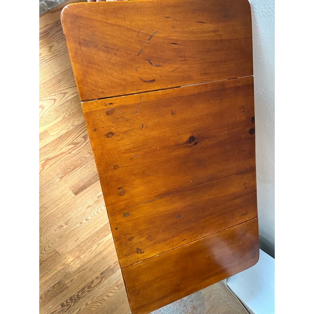 Victorian Antique English Hand-Constructed Cherry Drop Leaf Side/Work Table With Bobbin Legs For Sale - Image 3 of 15