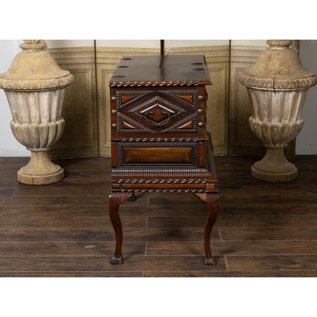 Anglo-Indian 19th Century Two-Toned Geometric Front Mahogany Coffer on Base For Sale - Image 9 of 12