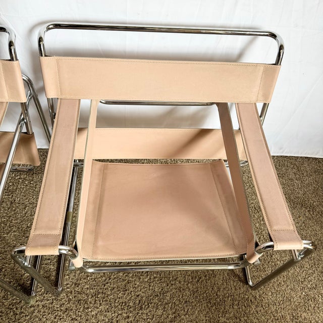 Mid Century Modern Pink and Chrome Lounge Chairs, Wassily Style - A Pair For Sale - Image 4 of 10