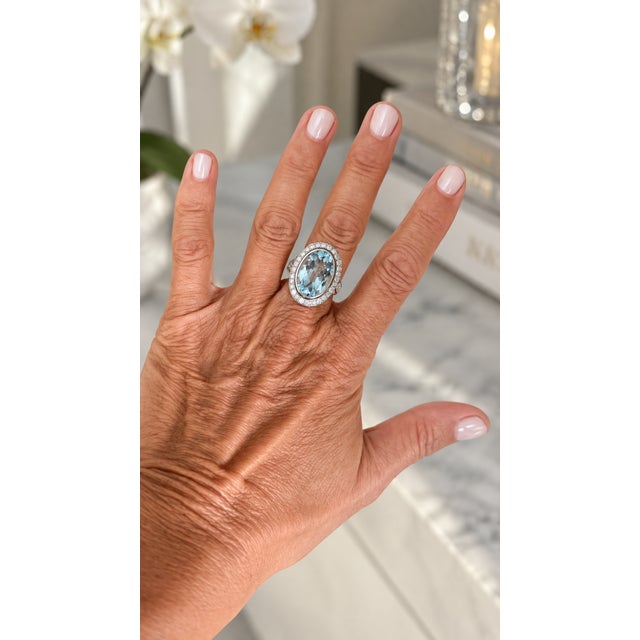 1920s Art Deco Platinum Aquamarine & Diamond Cocktail Ring, Size 6.25 For Sale - Image 13 of 13