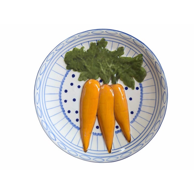 Vintage 3D Blue and White Decorative Wall Plate with a Carrot Bundle motif 9" x 9"