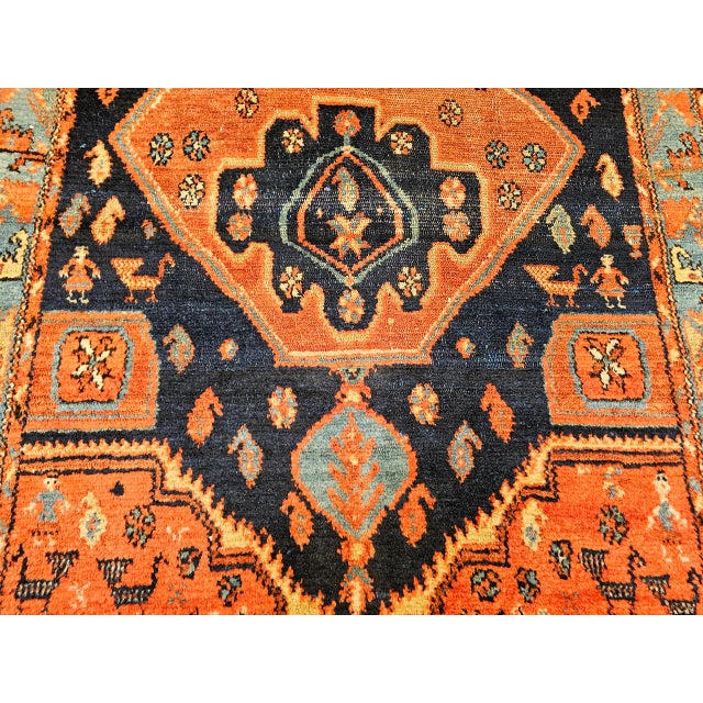 Vintage Persian Malayer Tribal Area Rug, Hand-Knotted Wool, Geometric Pattern, 4x6, Terracotta & Blue For Sale - Image 15 of 16