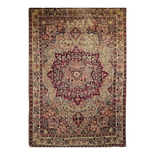 19th Century Persian Kerman Lavar Rug, Hand-Knotted Wool, Floral Pattern. Red & Ivory, 4x6 For Sale