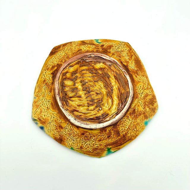 Early 21st Century Studio Pottery Pentagon Majolica Decorative Plate Blue & Yellow For Sale In Houston - Image 6 of 8
