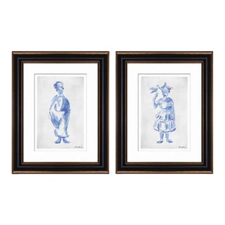 Mandarian Lady & Man by Dana Gibson, Black Matte Framed Art Prints - Set of 2 For Sale