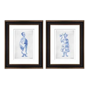 Mandarian Lady & Man by Dana Gibson, Black Matte Framed Art Prints - Set of 2