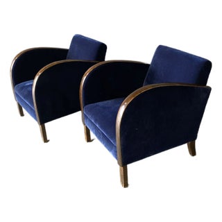1920s Midnight Blue French Art Deco Club Chairs - Set of 2 For Sale