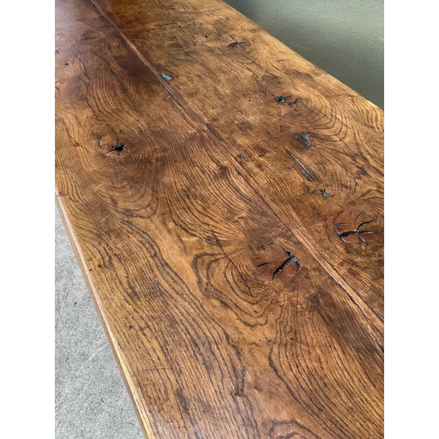 Vintage Belgian Solid Wood Trestle Table For Sale - Image 11 of 12