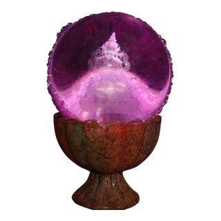 Late 19th Century Buddhist Relic Sphere With Etched Deity, 1516g, Purple Crystal Ball For Sale
