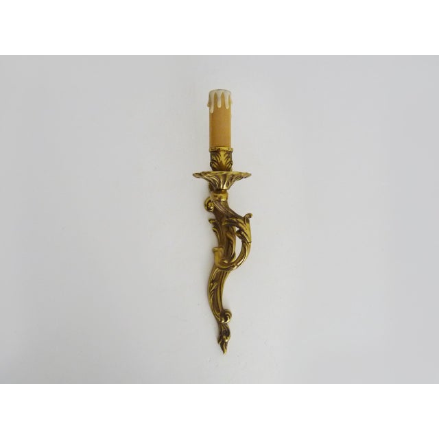 Gold Vintage Brass Wall Sconce with Acanthus Leaf Motif, 1960s For Sale - Image 8 of 8