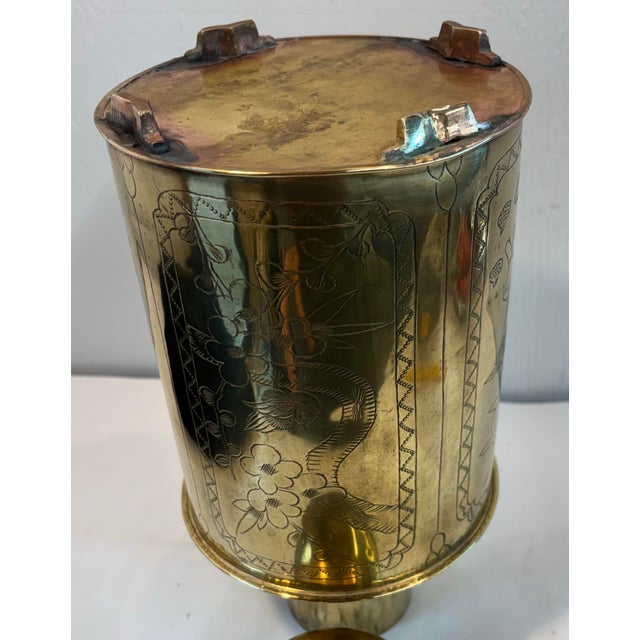 Vintage Etched Brass Asian Tea Caddy For Sale - Image 9 of 12