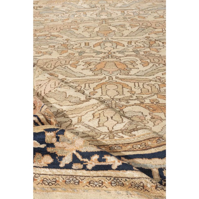 Antique Circa 1890 Taupe Malayer Hand Knotted Rug 11ft 2in X 18ft For Sale - Image 4 of 9