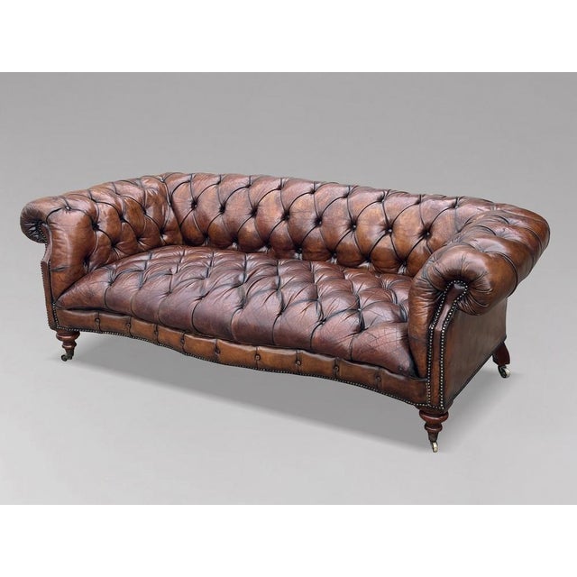 Antique Victorian Chesterfield Sofa in Brown Leather, 1880 For Sale - Image 9 of 14