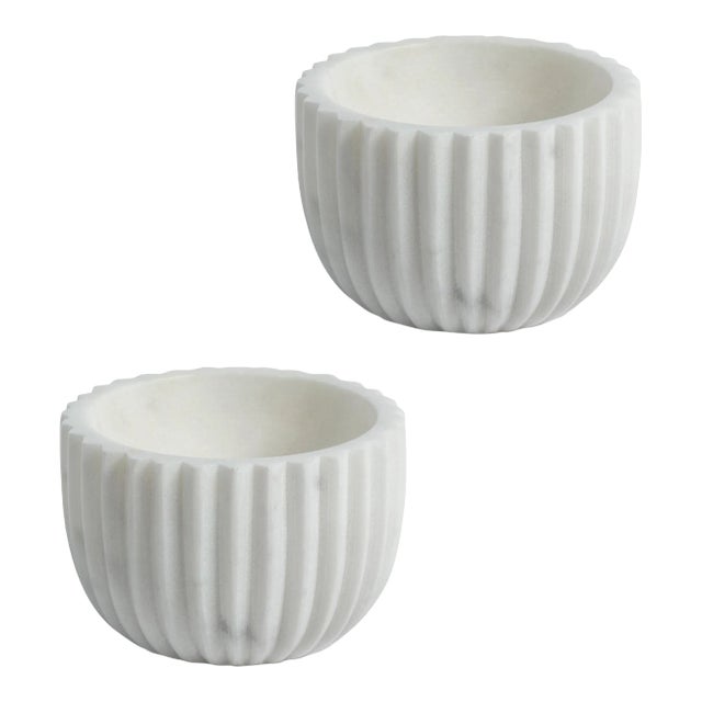 Mulhouse Ribbed Marble Bowls, Set of 2, White For Sale