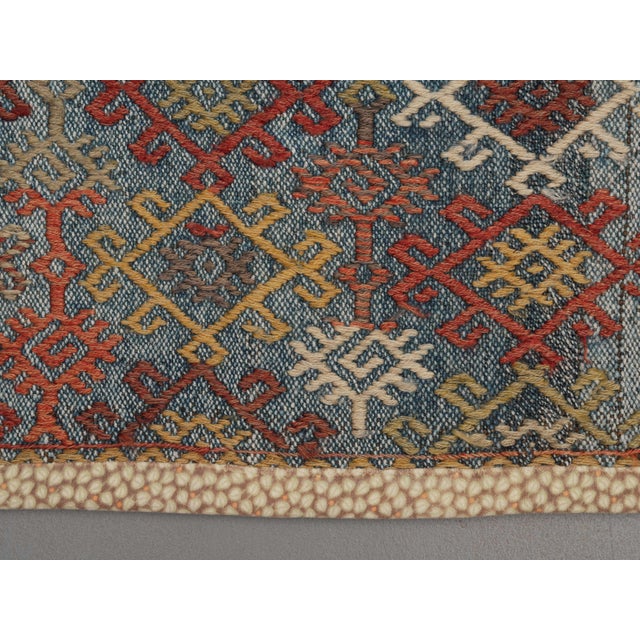 1970s Vintage Handmade Wool Cotton Blue Area Rug For Sale - Image 10 of 11