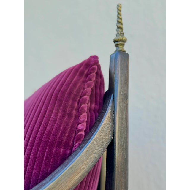 Vintage Occasional Chair: Ebonized Wood W/New Upholstery. Savonarola Style, on Castors, Textile: Performance Magenta Corduroy Velvet. For Sale - Image 9 of 11