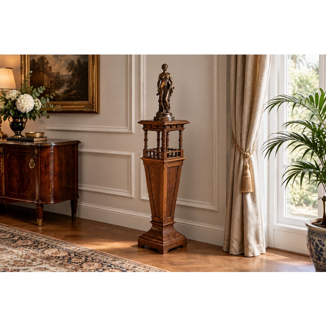 Antique French Pedestal in Oak, 1890s For Sale - Image 10 of 10