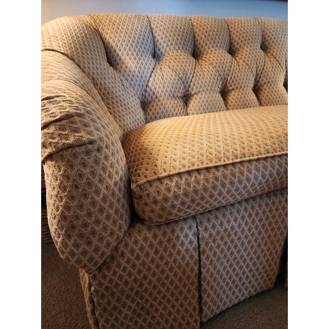 This is a Highland House sofa I purchased in NC, I also chose fabric, tufted tight back, mix of poly foam and feather...