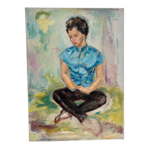 1960s Portrait of a Pensive Young Woman - Oil on Canvas