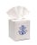 2020s Cobalt Blue French Scroll Tissue Box Cover in White Linen & Cotton, Embroidered For Sale - Image 5 of 5
