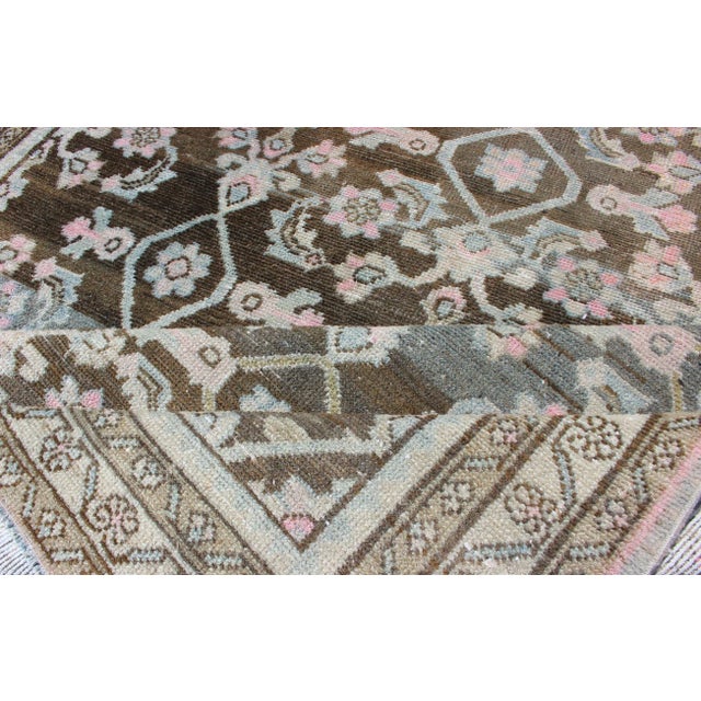 Pink, Gray, Charcoal and Brown Vintage Hamadan Rug With Flower Design For Sale - Image 12 of 13