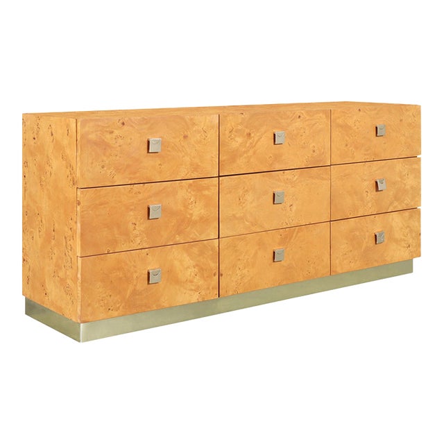 Mid-Century Modern Burl Wood and Brass Dresser by Founders for Thomasville For Sale