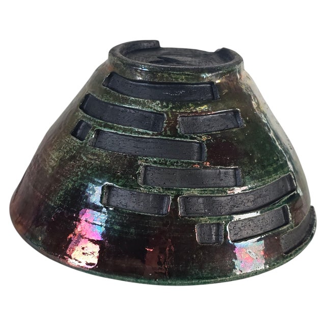 Vintage Studio Art Pottery – Iridescent Green & Purple Modern Deco Bowl, Signed 6.5” For Sale In San Francisco - Image 6 of 9