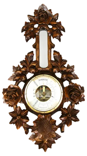 Black Forest Style Carved Walnut Barometer, Germany, 1920s