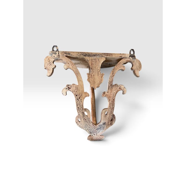 Wood Vintage Italian Florentine Rococo Carved Wood Demilune Wall Bracket Shelf For Sale - Image 7 of 7