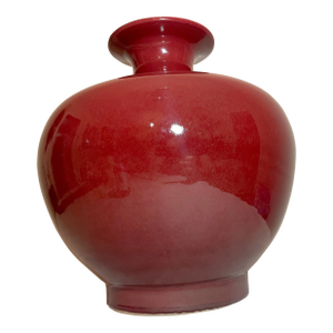 Large Vintage Handmade Sang De Boeuf Chinese Red Oxblood Pottery Ceramic Vase