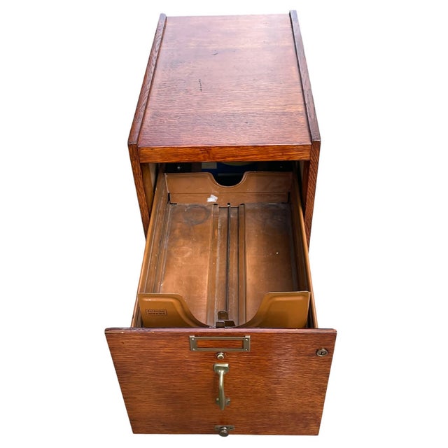 Brown Antique 3 Drawer Oak Filing Cabinet For Sale - Image 8 of 13