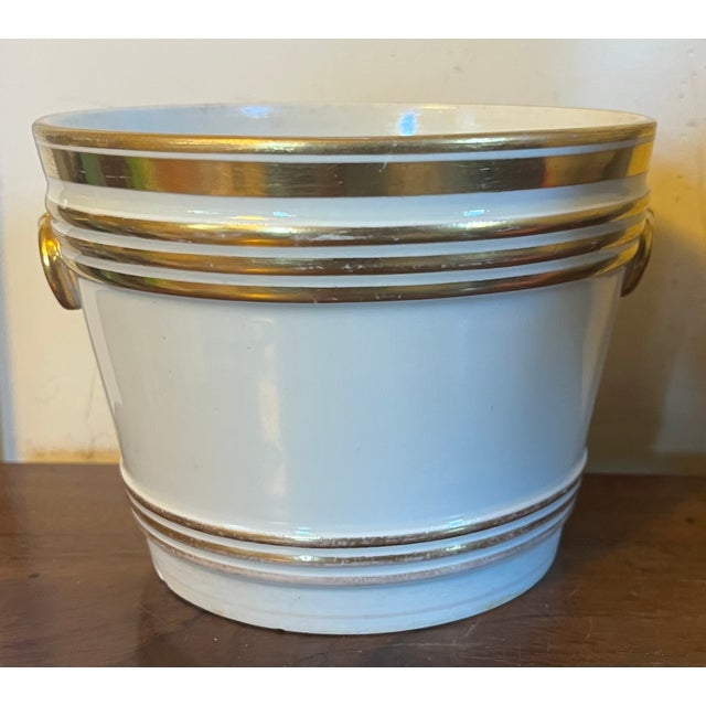 19th Century Antique 19th Century Vienna Porcelain Gold & White Cachepot Flower Pot Planter Jardiniere For Sale - Image 5 of 14