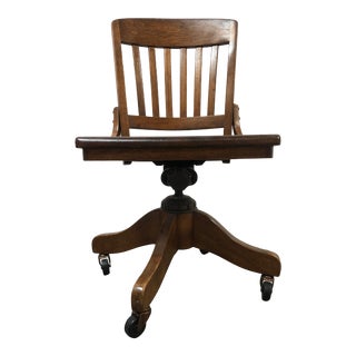 Mission Oak Swivel Rolling Desk Chair For Sale