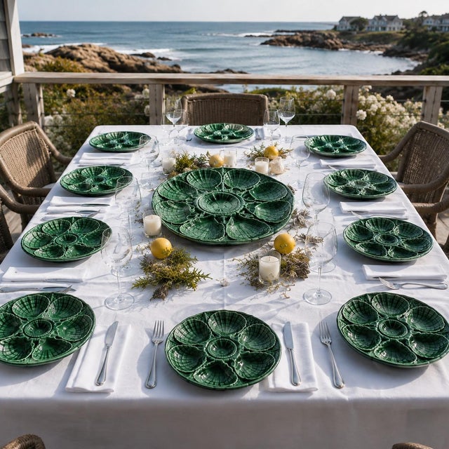 No. 9689 Majolica Oyster & Seafood Service from Sarreguemines, France, 1930s, Set of 13 For Sale - Image 13 of 14