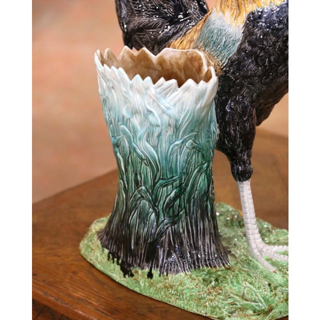 19th Century French Barbotine Rooster Vase in the Manner of Carrier-Belleuse For Sale - Image 11 of 15