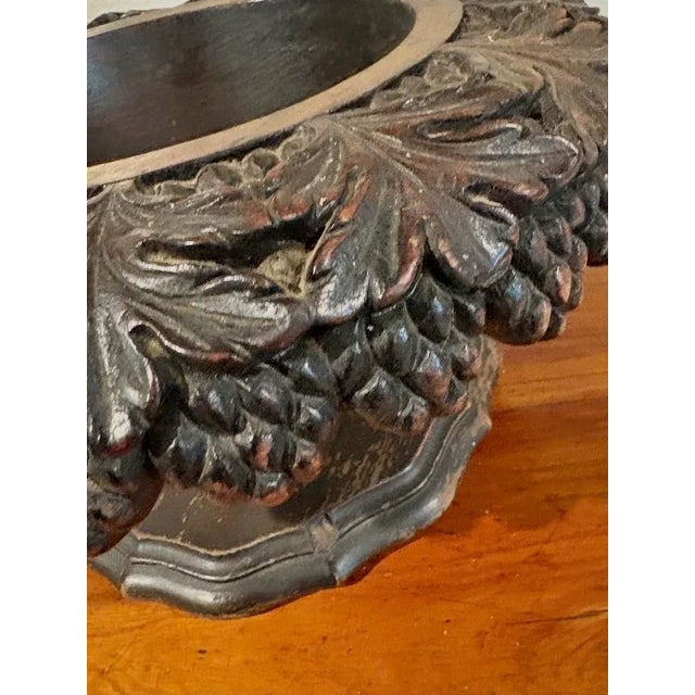 Rustic Ornate Hand Carved Wood Indoor Planter, Circa 1970, Swiss Black Forest Wood, 7” H X 13.5” D For Sale - Image 3 of 7