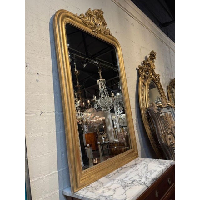Antique French Gold Gilt Louis Philippe Mirror With Crest For Sale - Image 4 of 4